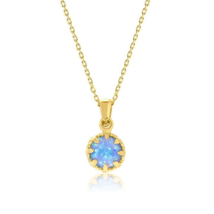 Yellow Gold Plated Pendant Inlaid with Blue Opal