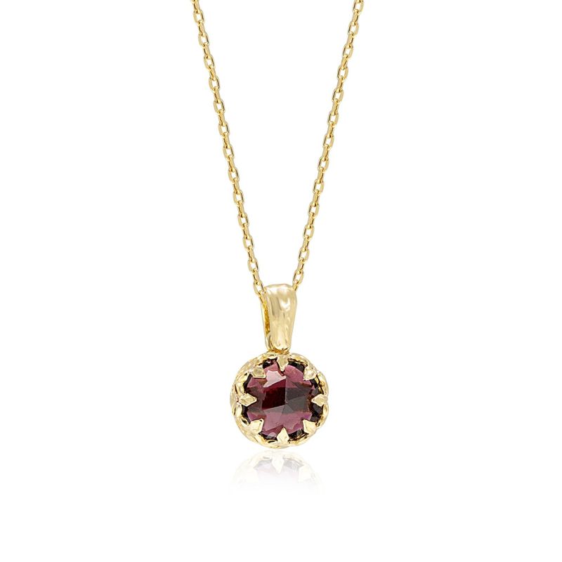 Gold Plated Round Pendant Inlaid with Garnet