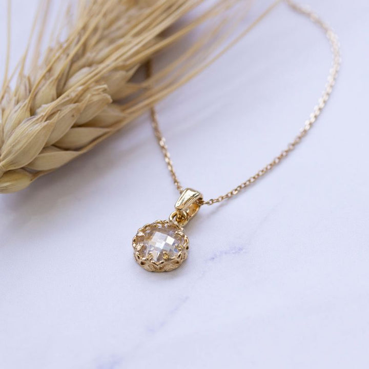 Yellow Gold Plated Pendant Inlaid with White Cubic zirconia