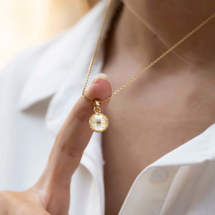 Yellow Gold Plated Pendant Inlaid with White Cubic zirconia