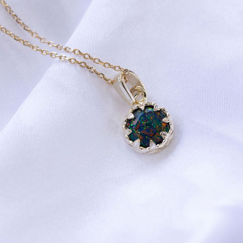 Gold Plated Round Pendant Inlaid with Black Opal