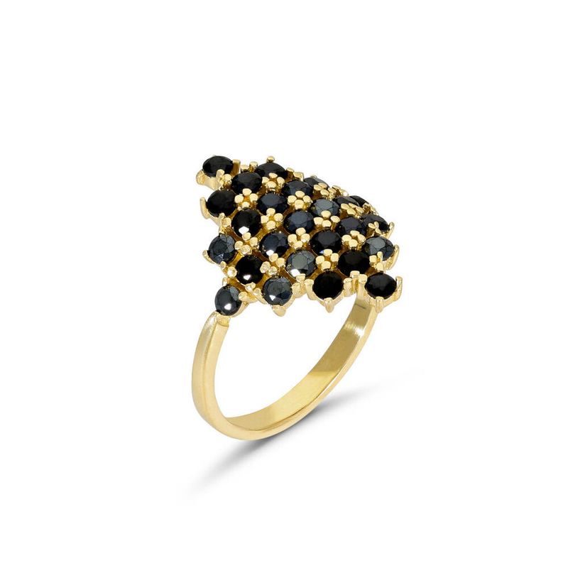 14K Yellow Gold 25 Black CZ Stones Decorate Ring