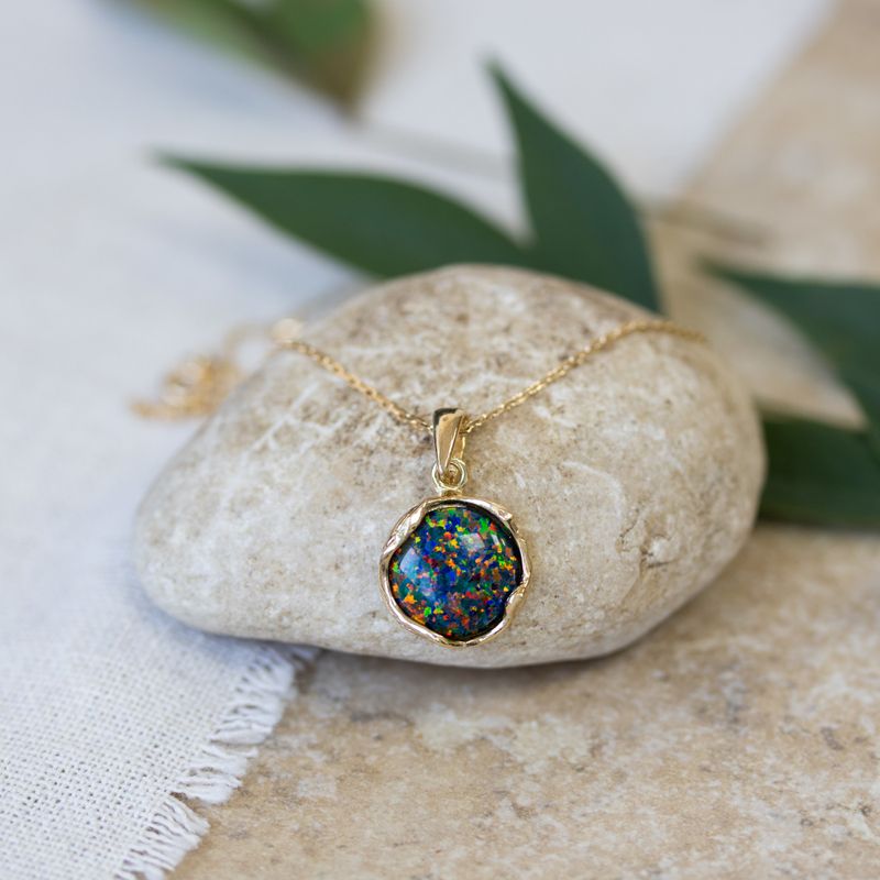 Yellow Gold Plated Black Opal Vintage Style 12mm Pendant