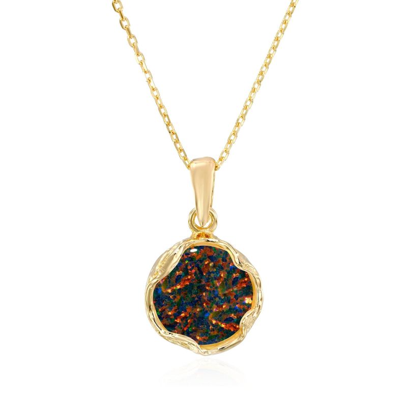 Yellow Gold Plated Black Opal Vintage Style 12mm Pendant