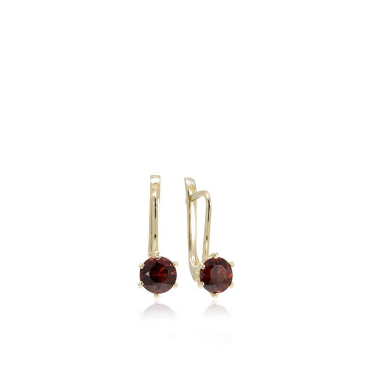 14K Yellow Gold Round Drop Earrings Inlaid With Garnet