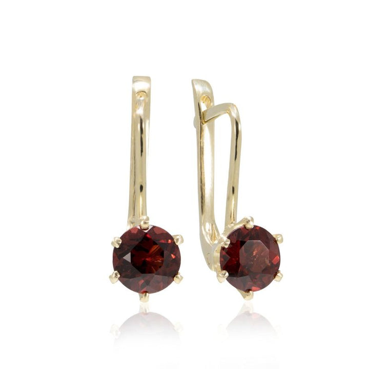 14K Yellow Gold Round Drop Earrings Inlaid With Garnet