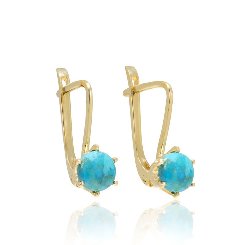 14K Yellow Gold Drop Earrings Inlaid With Turquoise