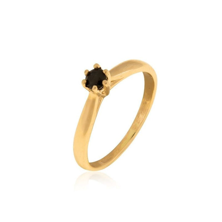 14K Yellow Gold Round Black Onyx 3mm Ring