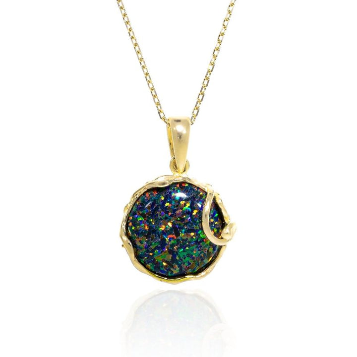 Yellow Gold Plated Black Opal 14mm Large Pendant