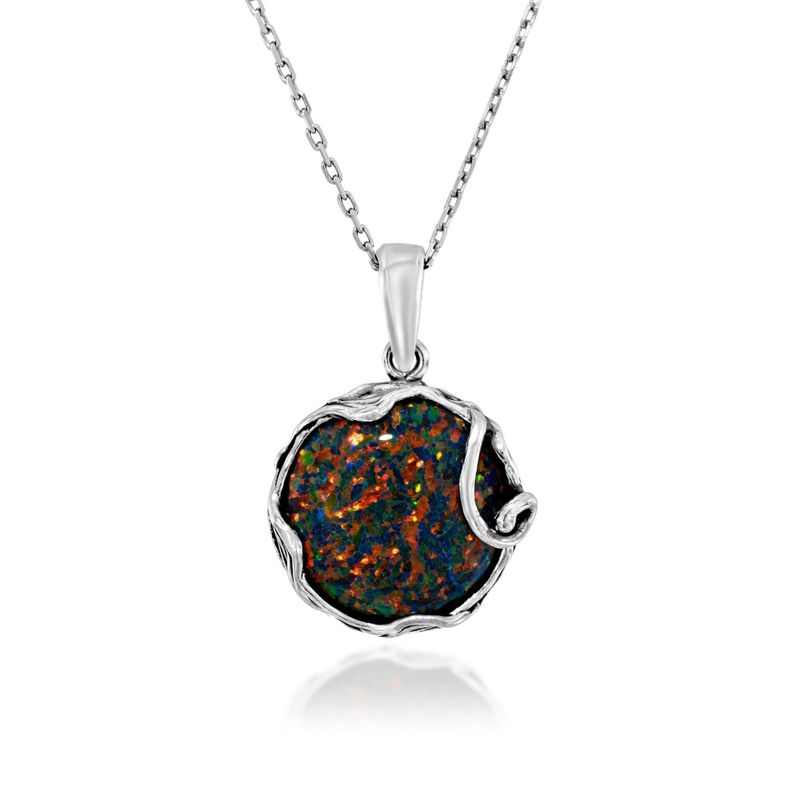 925 Sterling Black Opal 14mm Large Pendant