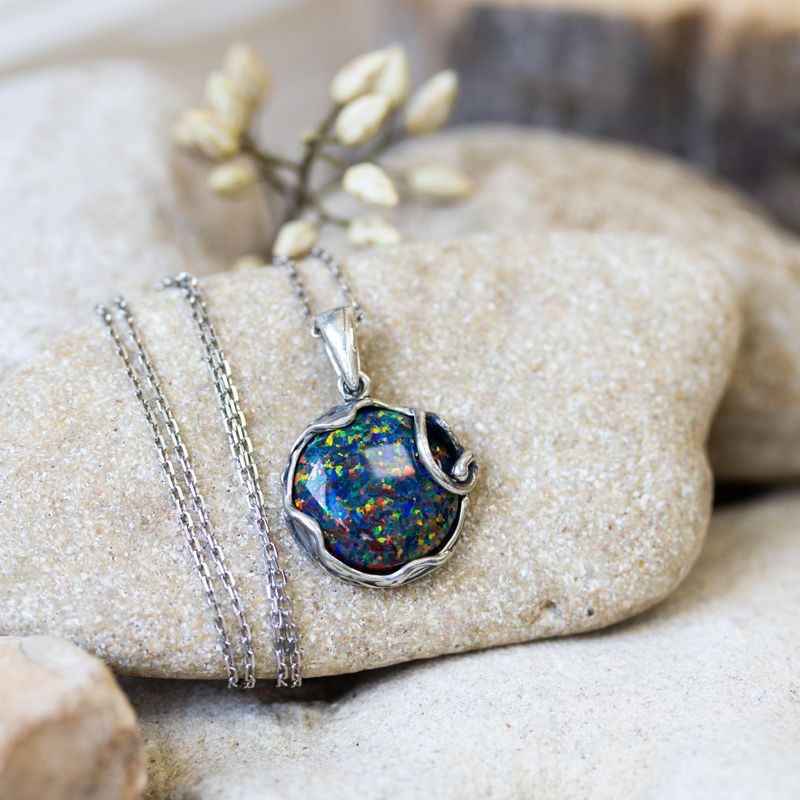 925 Sterling Black Opal 14mm Large Pendant