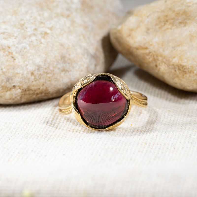Gold Plated Garnet Sizable Large Statement Ring