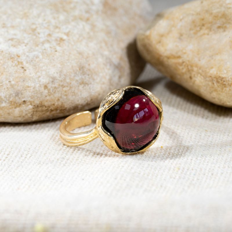 Gold Plated Garnet Sizable Large Statement Ring