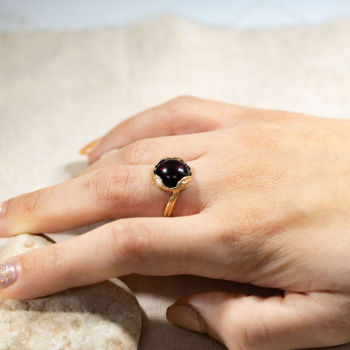 Gold Plated Garnet Sizable Large Statement Ring