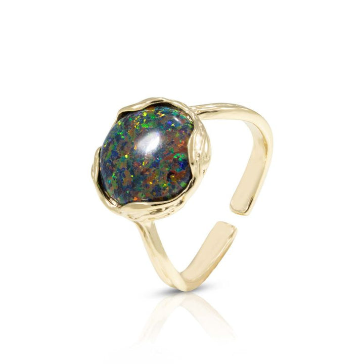 Gold Plated Black Opal Sizable Large Statement Ring