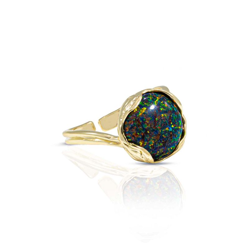 Gold Plated Black Opal Sizable Large Statement Ring