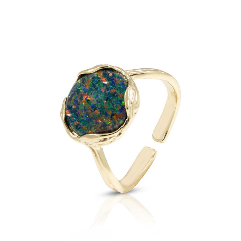 Gold Plated Black Opal Sizable Large Statement Ring