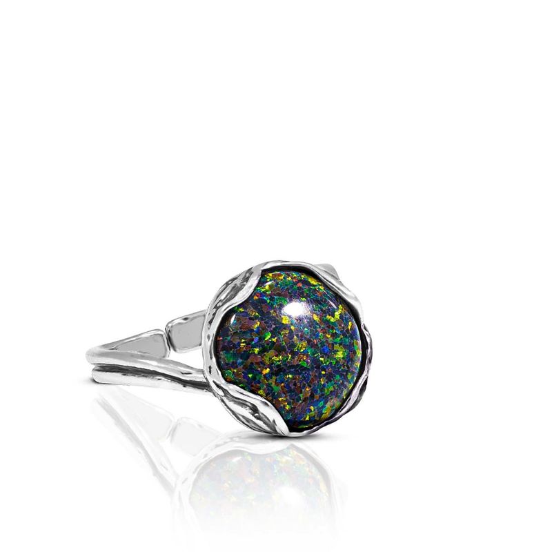 Black opal silver ring sale