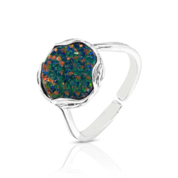 925 Sterling Silver Round Black Opal 12mm Ring