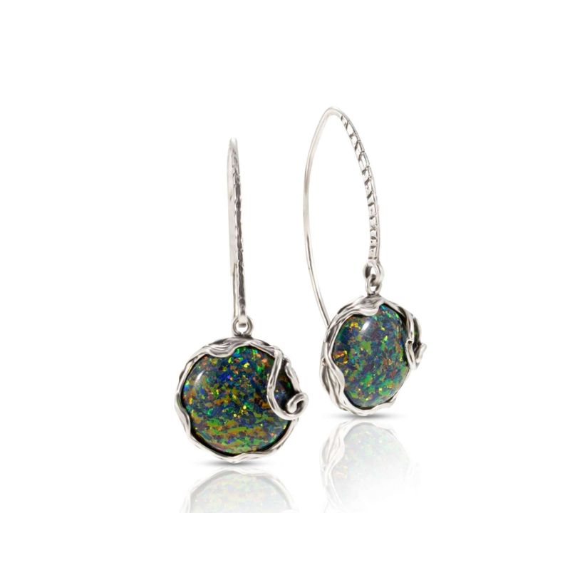 925 Sterling Silver Drop Earrings Inlaid With Black Opal