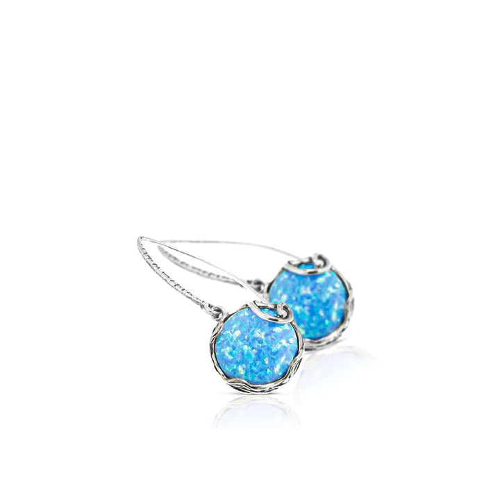 925 Sterling Silver Blue Opal Dangle Earrings