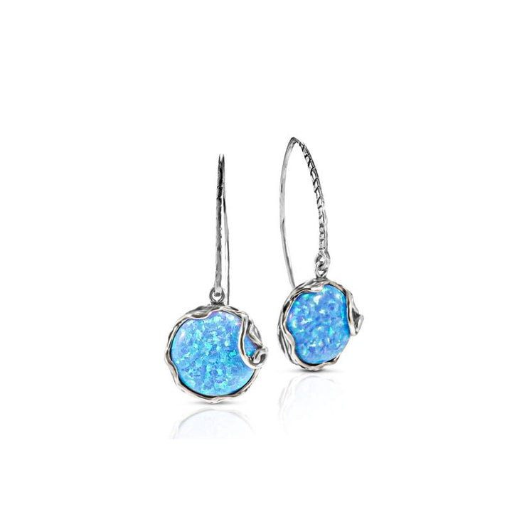 925 Sterling Silver Blue Opal Dangle Earrings