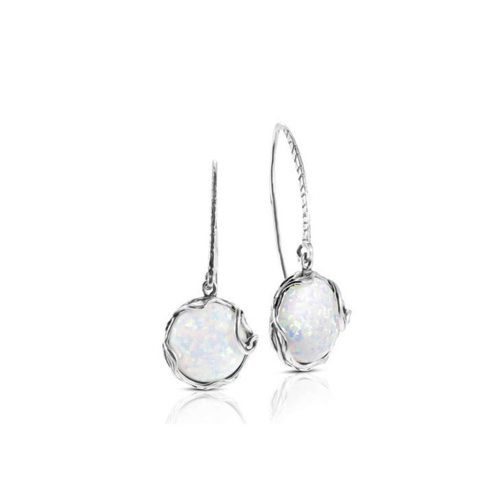 925 Sterling Silver Drop Earrings Inlaid With White Opal