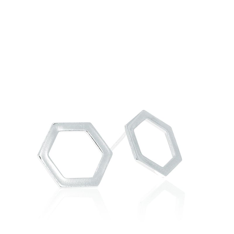 925 Sterling Silver Hexagon Geometric Stud Earrings