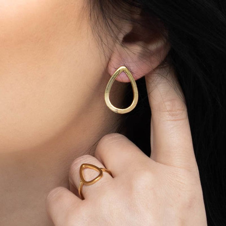 Yellow Gold Plated Teardrop Geometric Earrings