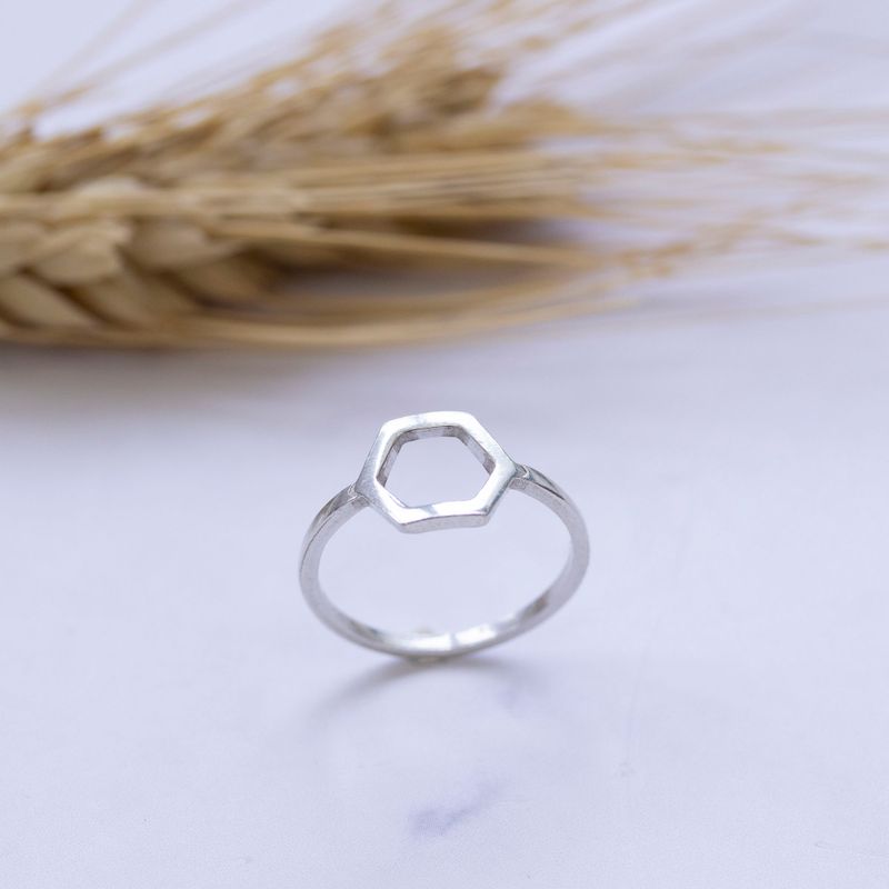 925 Sterling Silver Hexagon Geometric Ring