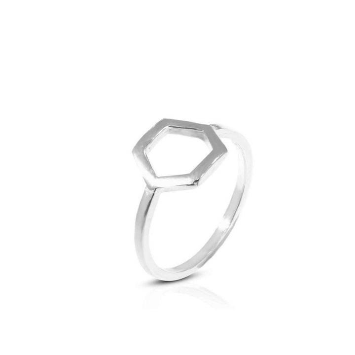 925 Sterling Silver Hexagon Geometric Ring