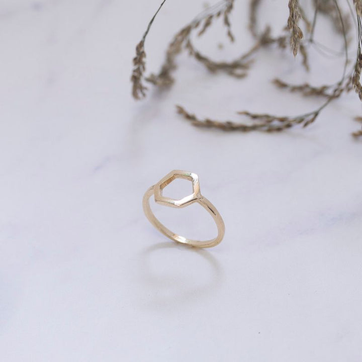 Yellow Gold Plated Hexagon Geometric Ring