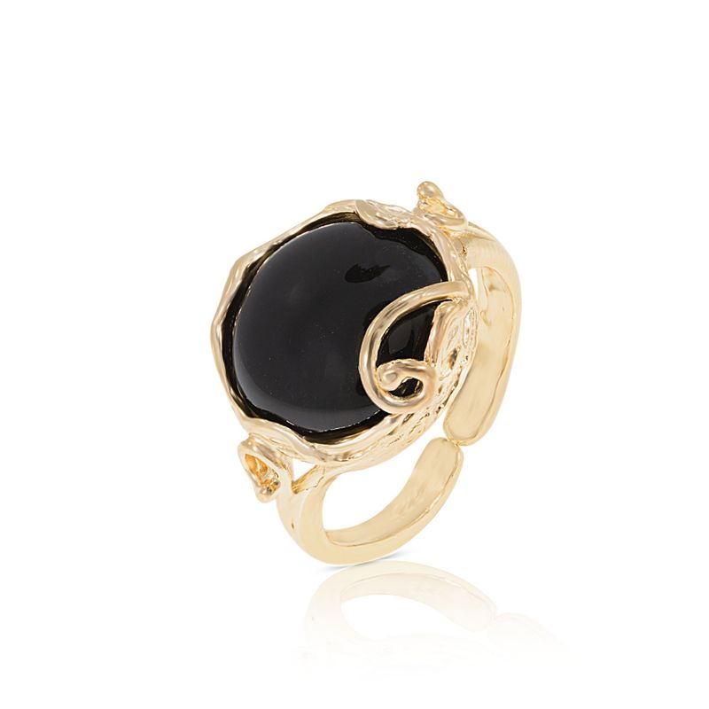 Yellow Gold Plated Onyx Sizable Ring