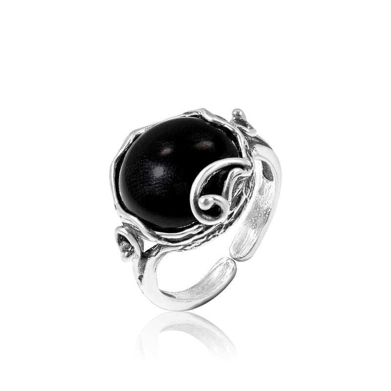 925 Sterling Silver Sizable Ring Inlaid With Onyx