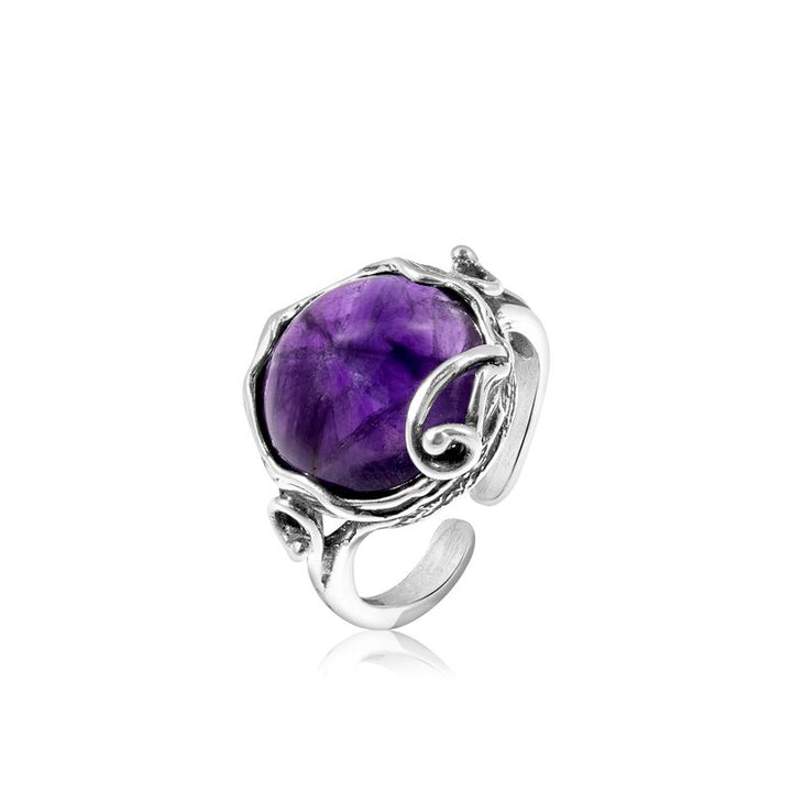 925 Sterling Silver Sizable Ring Inlaid With Purple Amethyst