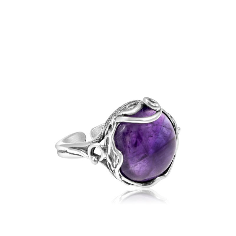925 Sterling Silver Sizable Ring Inlaid With Purple Amethyst