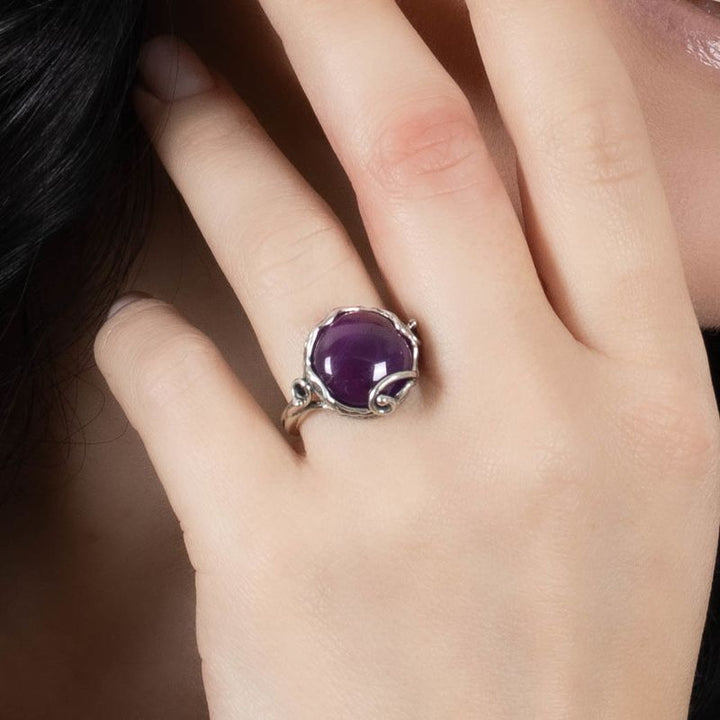 925 Sterling Silver Sizable Ring Inlaid With Purple Amethyst
