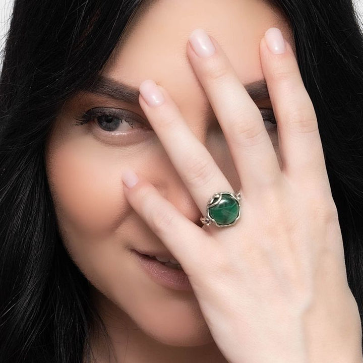 Silver Sizable Malachite Ring