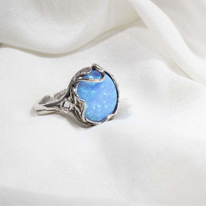 Blue Opal Silver Sizable Ring