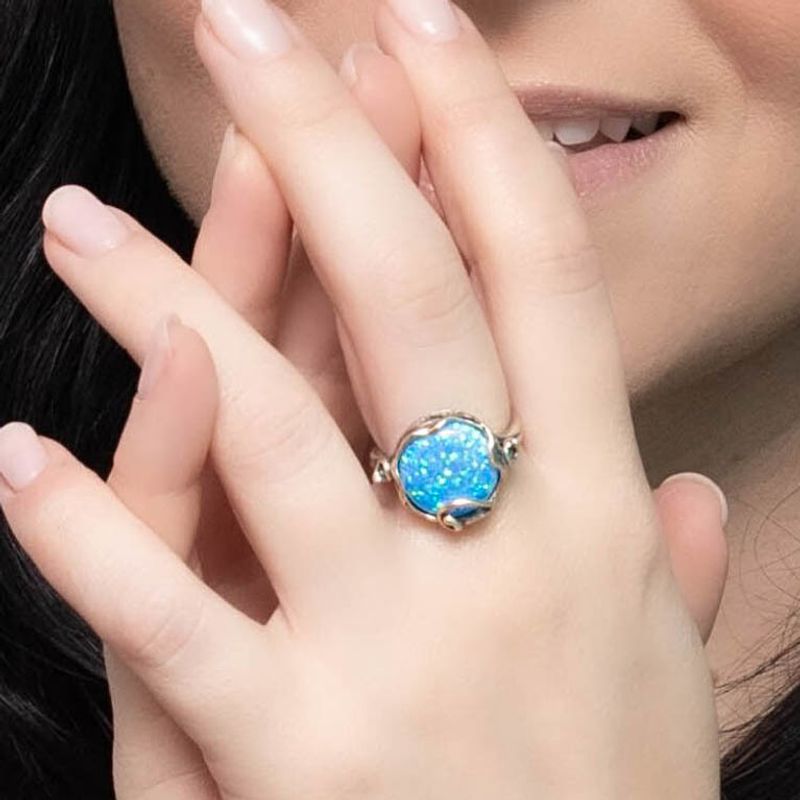 Blue Opal Silver Sizable Ring