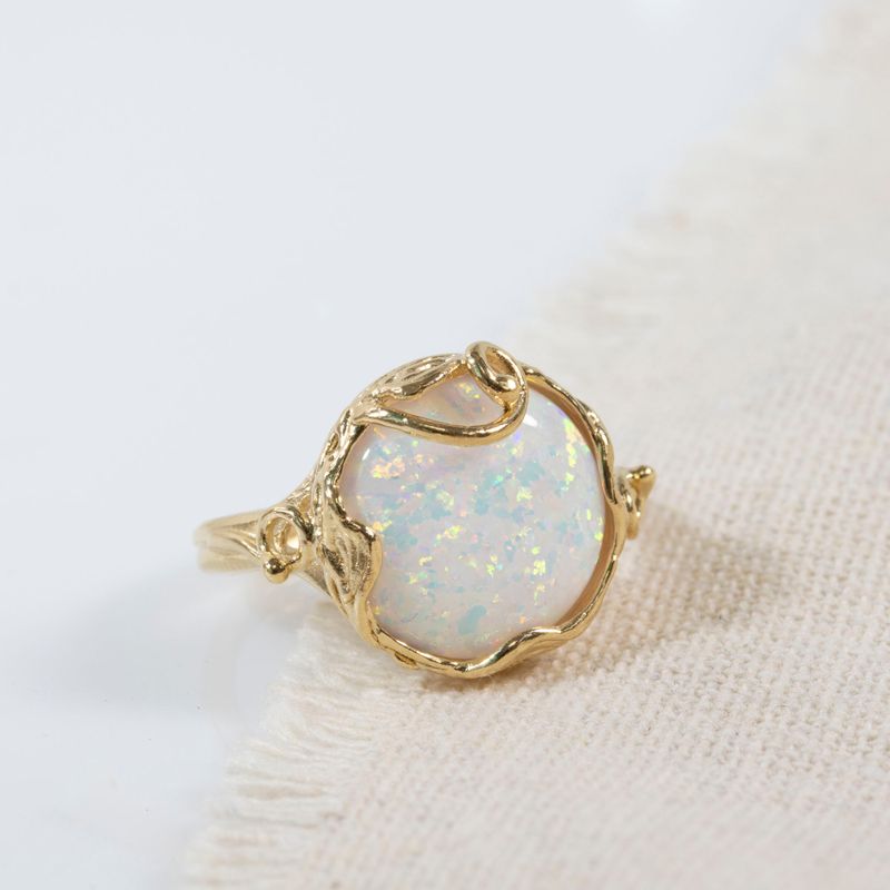 White Opal Gold Plated Sizable Ring
