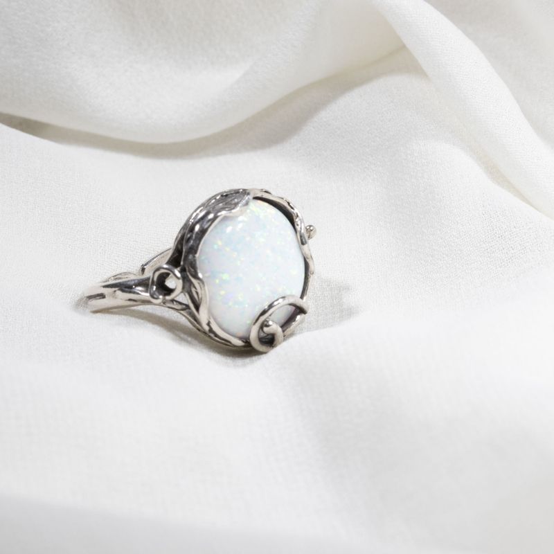 White Opal Silver Sizable Ring