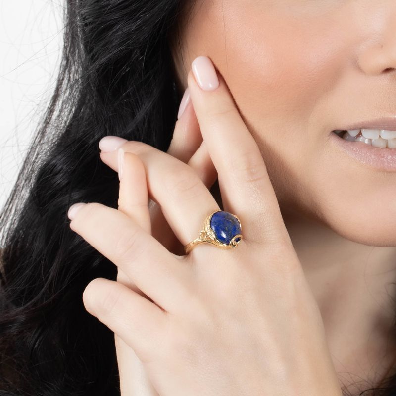 Gold Plated Sizable Ring Inlaid With Lapis Lazuli