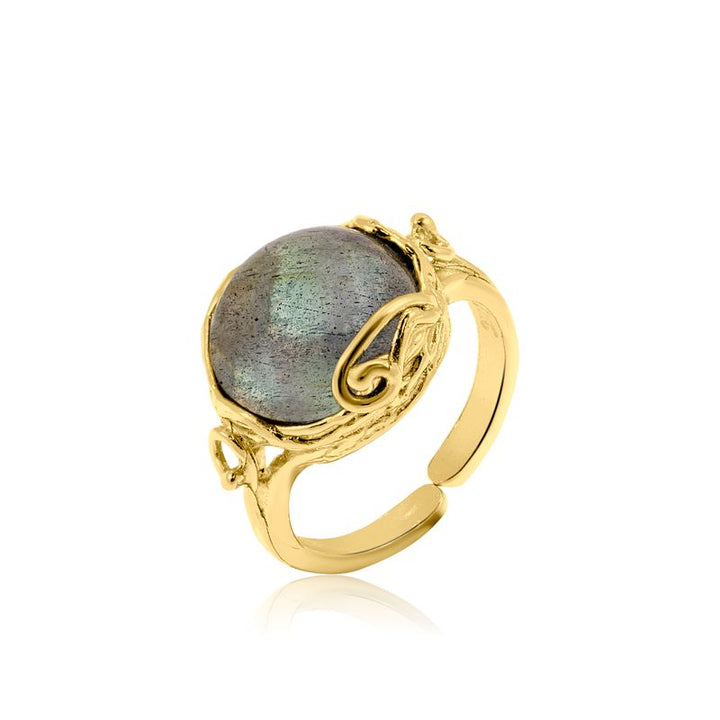 Gold Plated Sizable Ring Inlaid With Labradorite