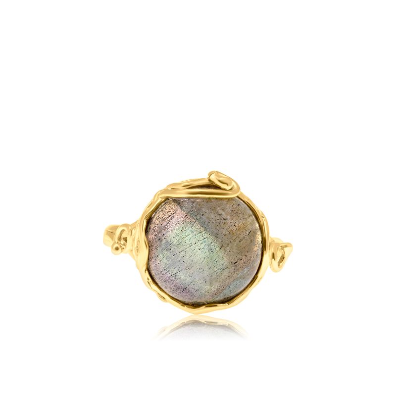 Gold Plated Sizable Ring Inlaid With Labradorite