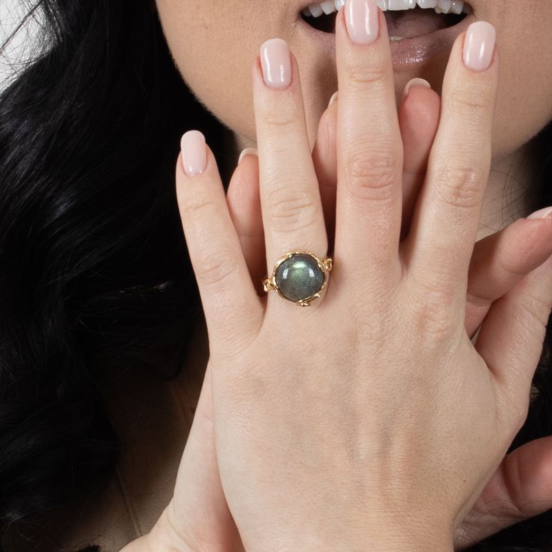 Gold Plated Sizable Ring Inlaid With Labradorite