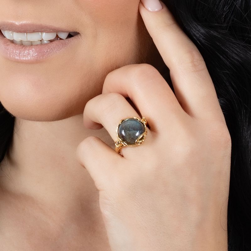 Gold Plated Sizable Ring Inlaid With Labradorite
