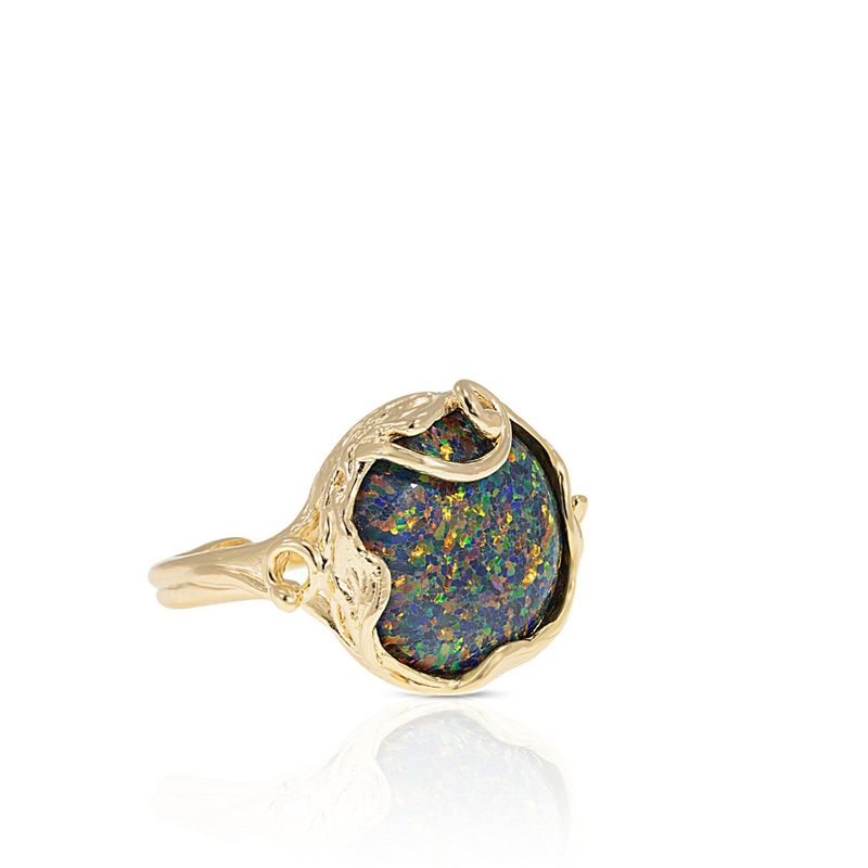 Black Opal  Gold Plated Sizable Ring