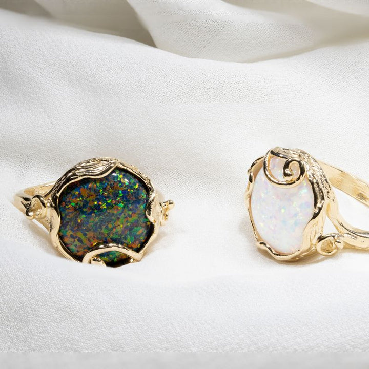 Black Opal  Gold Plated Sizable Ring