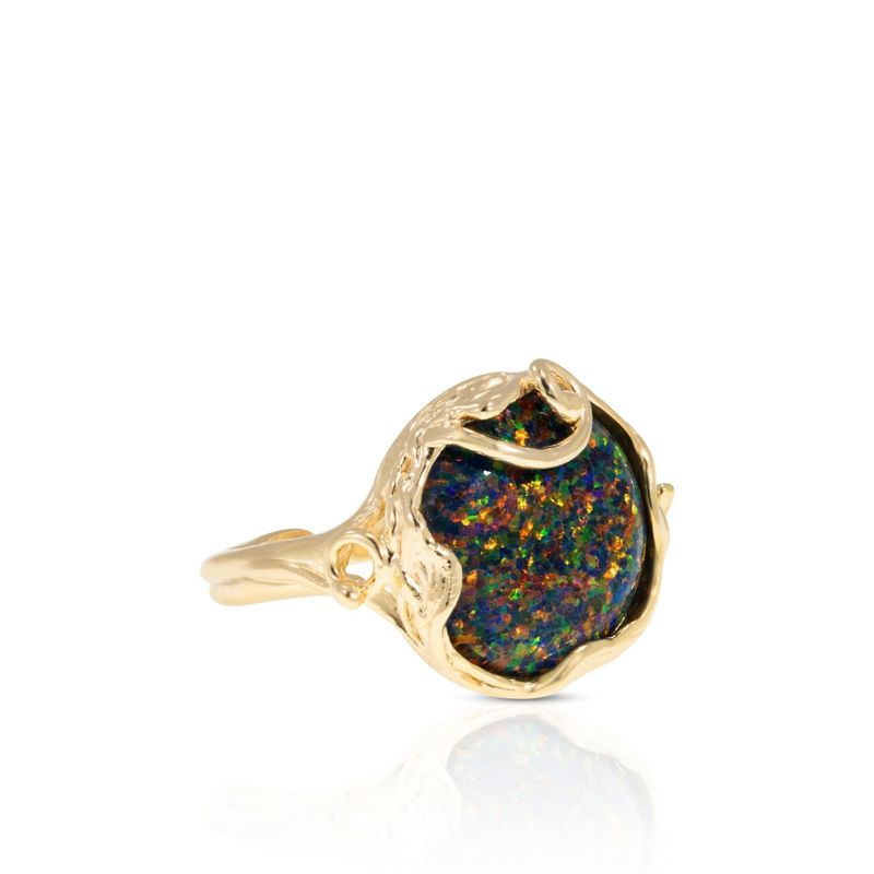 Black Opal  Gold Plated Sizable Ring